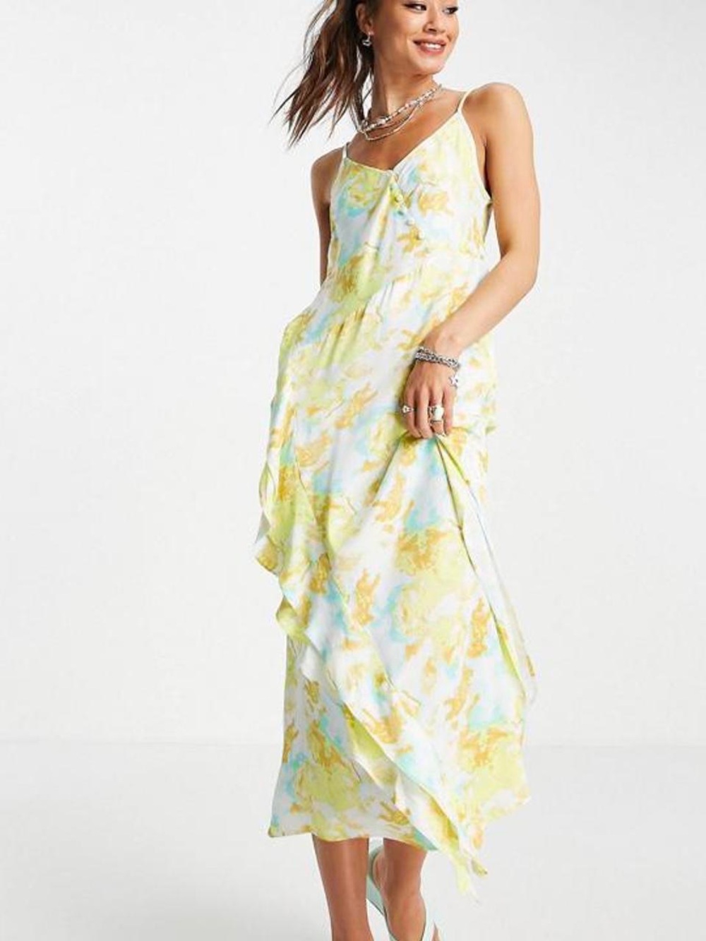 Pastel Yellow & Blue Watercolor Slip Dress size 2 nwot